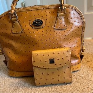 Dooney & Bourke Caramel Ostrich Satchel Bag with Matching Wallet